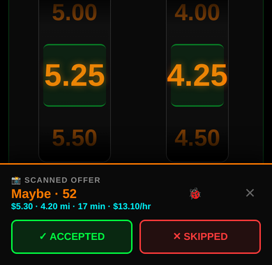 Rafiant IQ scoring a weak offer well below the driver's target hourly rate